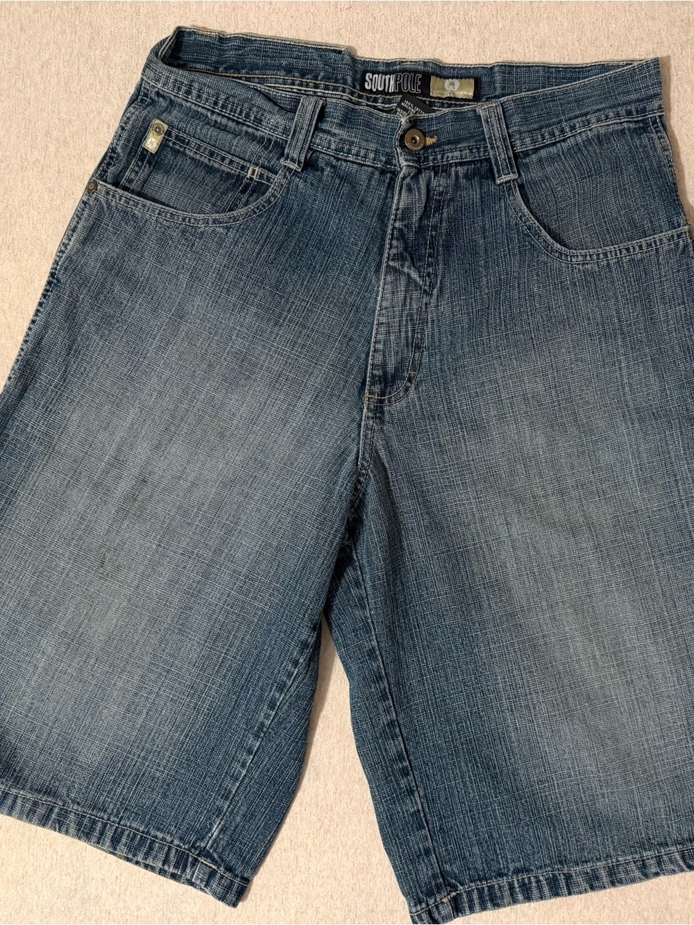 South Pole Men's Faded Blue Denim Relaxed Shorts